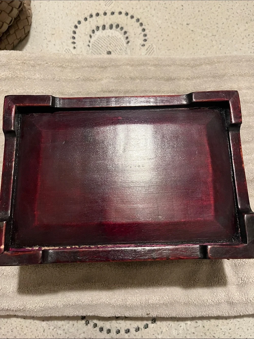 Vintage Style Red Wood Jewelry Box with Brass Accents